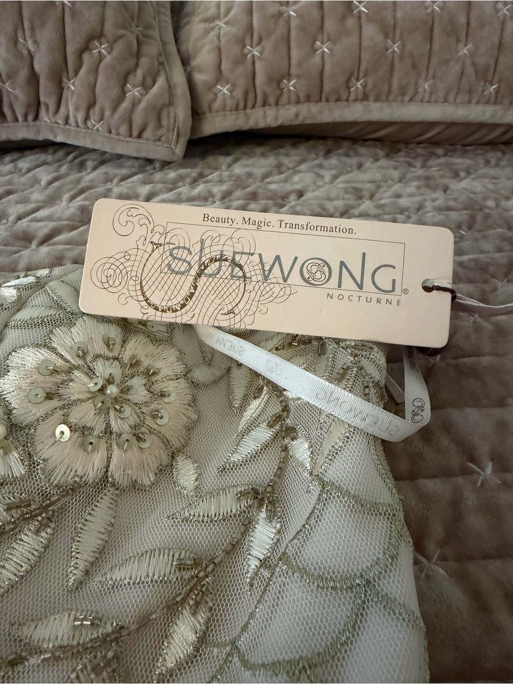 Sue Wong Strapless Lace-Embroidered Kids Dress in Champagne Gold - Picture 6 of 6